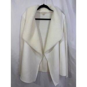 KATE & SAM White Fuzzy Trim Knit Open Front Cardigan Sweater Women's XXL NWOT